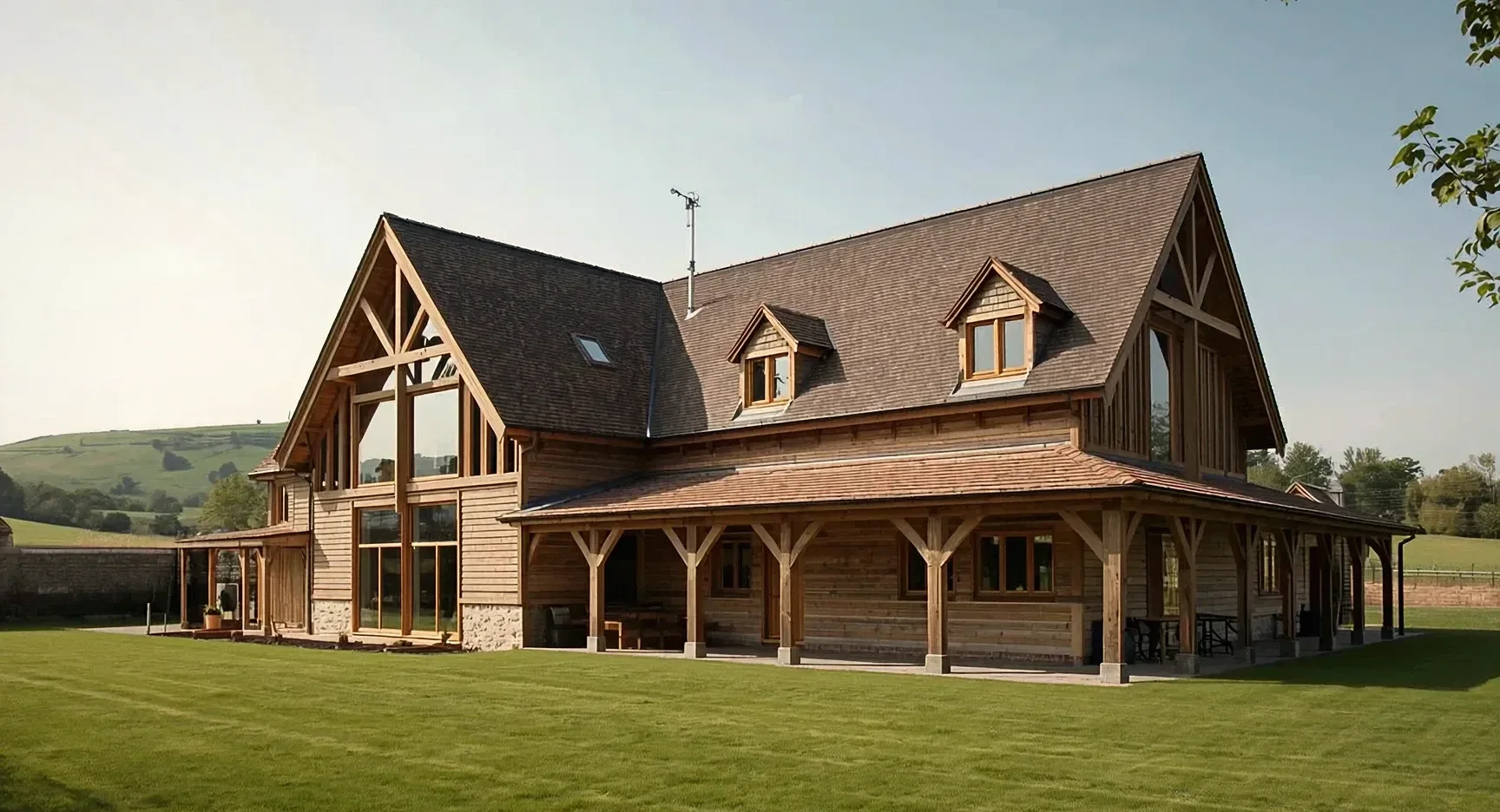 Maison à ossature bois et charpente apparente construite par Morel Construction