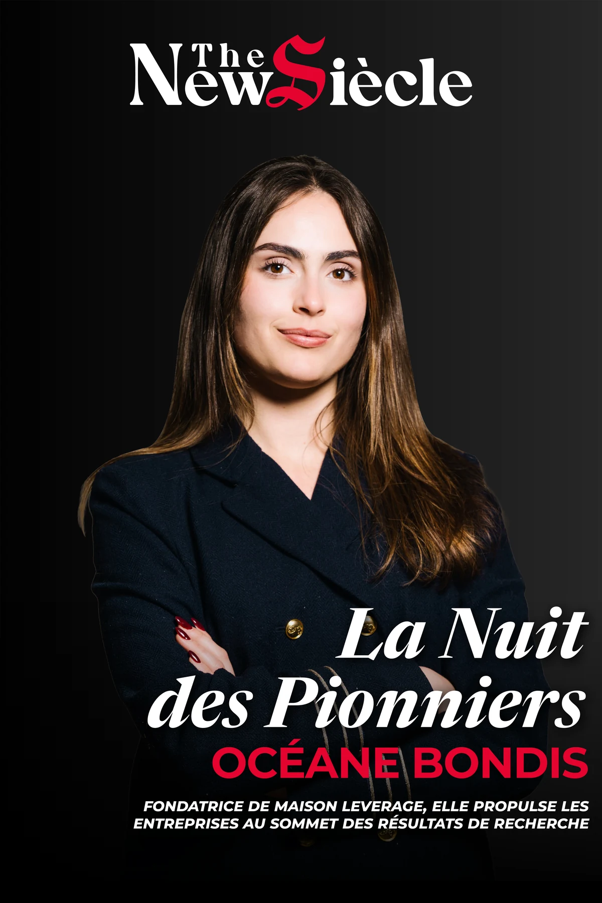 L'affiche de la Nuit des Pionniers du média The New Siècle, avec le portrait d'Océane Bondis, fondatrice de Maison Leverage
